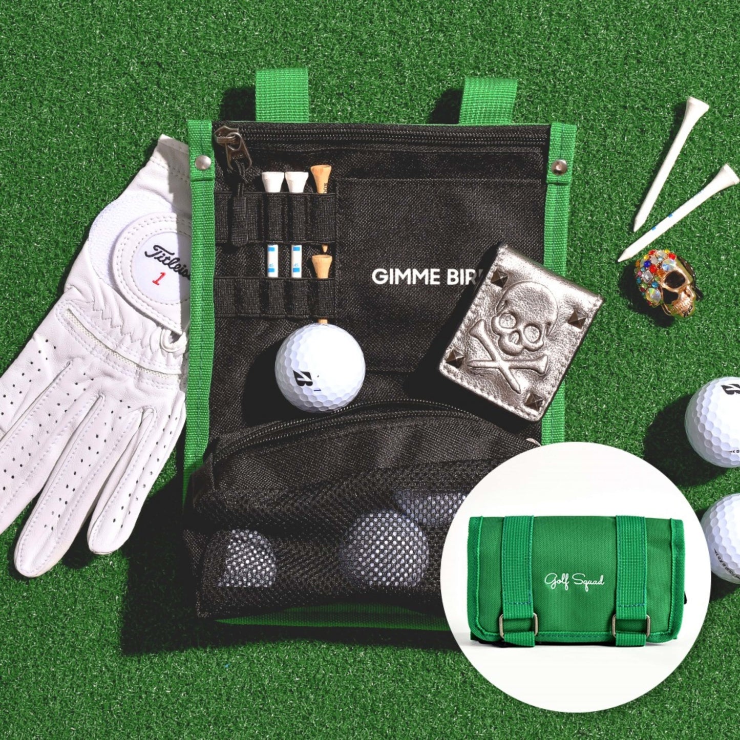 Cart Hanging Golf Bag Organizer, Gifts for Men & Women, Club Accessories Holder for Ball, Tee, Valuables, Glove, Marker Set, Divot Tool, Small Shag Pouch with Zipper Case