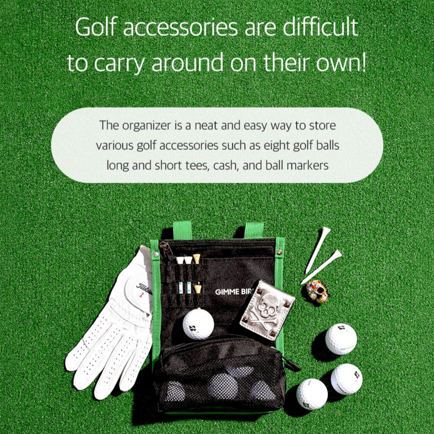 Cart Hanging Golf Bag Organizer, Gifts for Men & Women, Club Accessories Holder for Ball, Tee, Valuables, Glove, Marker Set, Divot Tool, Small Shag Pouch with Zipper Case