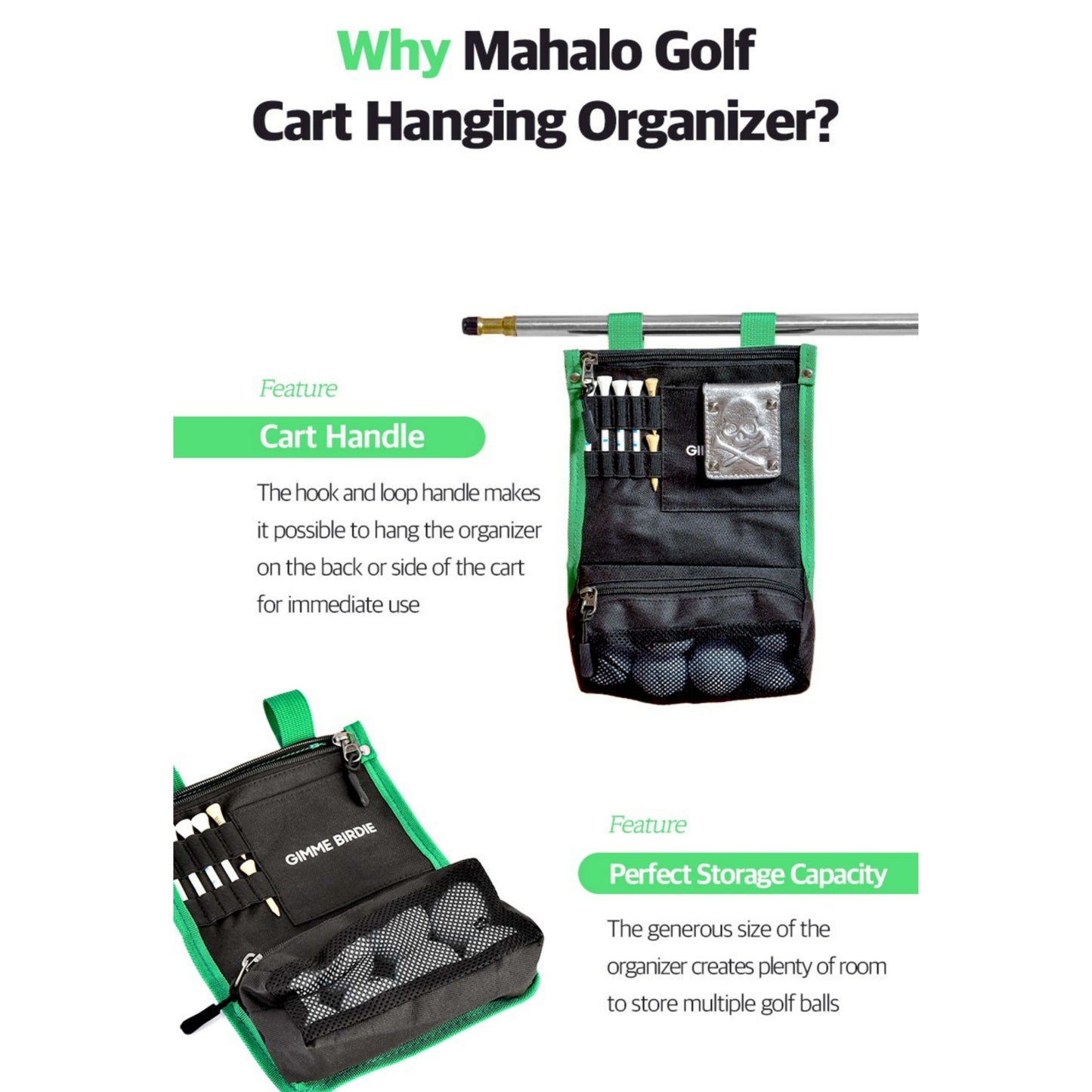 Cart Hanging Golf Bag Organizer, Gifts for Men & Women, Club Accessories Holder for Ball, Tee, Valuables, Glove, Marker Set, Divot Tool, Small Shag Pouch with Zipper Case